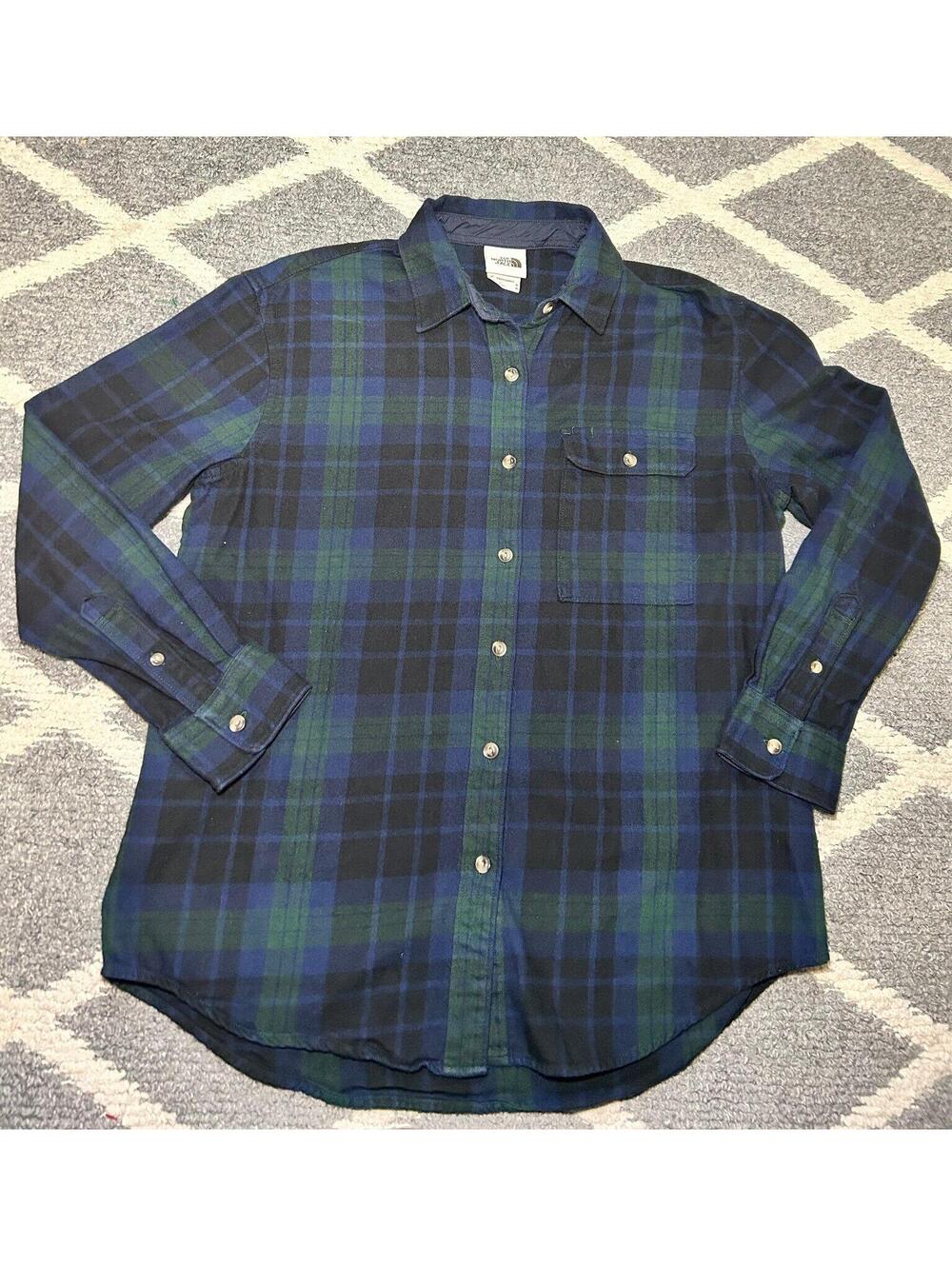 The North Face Shirt Womens Medium Blue Plaid Flannel Button Up Outdoor Top